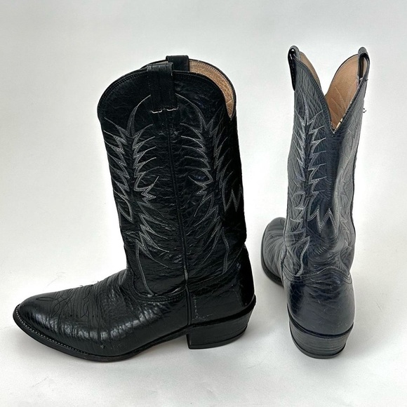 VINTAGE 1990S WESTERN BLACK LEATHER COWBOY BOOTS By Nocona Size- Men's 10D - Picture 3 of 10